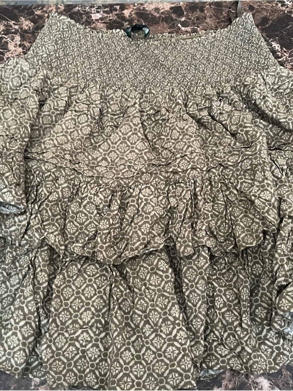 Ralph Lauren Olive Green Smocked Floral Peasant skirt